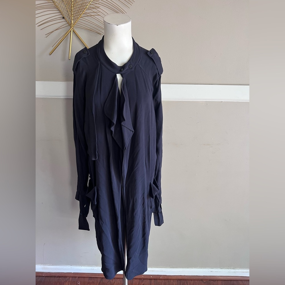 A.L.C. Navy Ruffle-Front Lightweight Coat